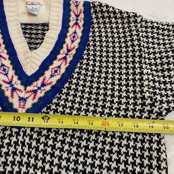 Vintage Talbots Knit V Kneck Sweater Houndstooth Retro 90’s - Picture 5 of 6